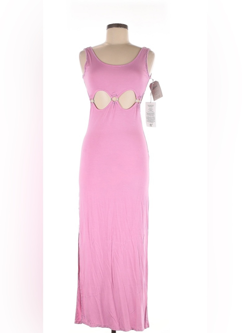 Sleeveless Pink Maxi Dress with Midriff Cutouts